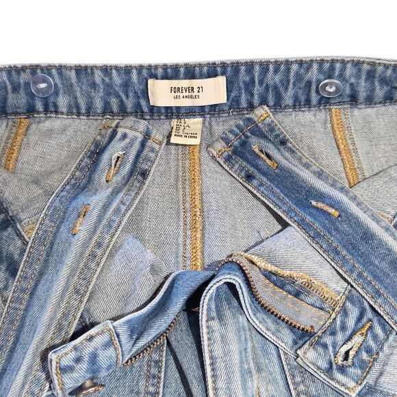 Forever 21 Denim Y2K Overall Mini Skirt Zipper Deep V Top Size L Fits M /Junior - Picture 11 of 12